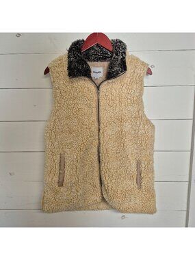 Prissy Jane Womens Sherpa Fleece Vest Beige & Gray M